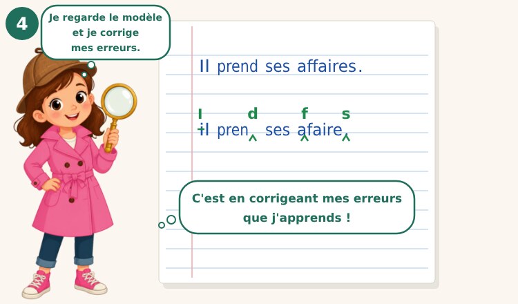 Apprendre sa dictée : la méthode de la feuille pliée