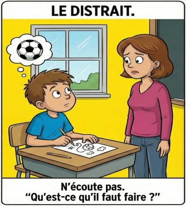 Le distrait : n'écoute pas, « Qu'est-ce qu'il faut faire ? »