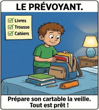 Le prévoyant : prépare son cartable la veille