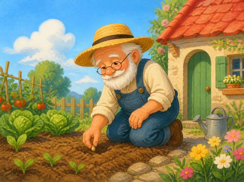 Le papi plante une graine de radis